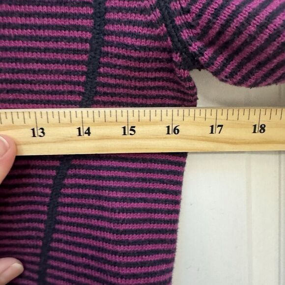 Eddie Bauer Women’s S Purple Black Striped Full Zip Up Sweater Jacket Mock Neck - Picture 7 of 8